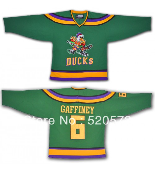 Custom Anaheim Mighty Ducks 6 Cat Gaffiney Movie Hockey Jersey Green